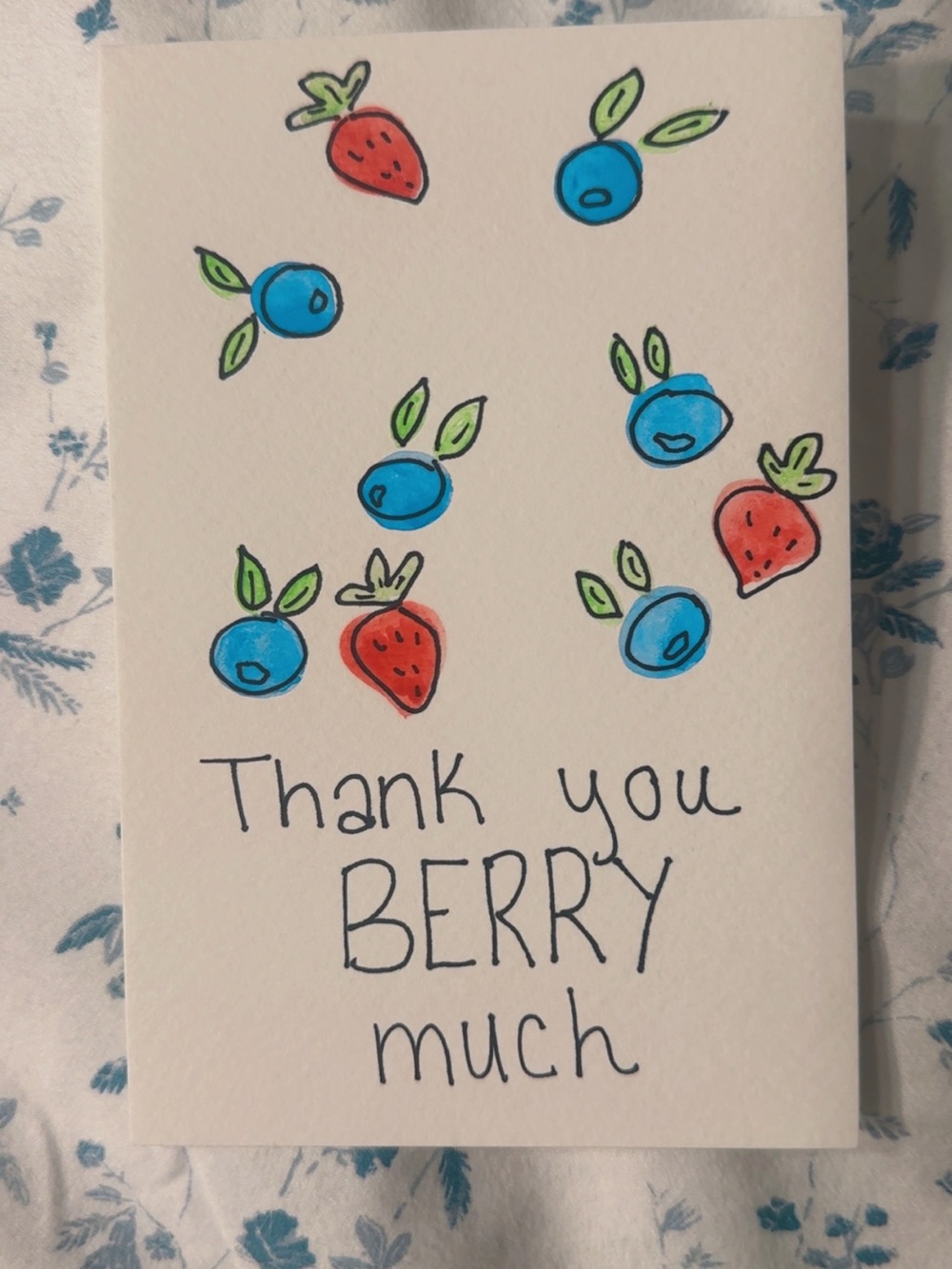 Handmade 'Thank You Berry Much' Card with Blue & Red Berries
